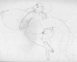 2021 3_toes anthro ass big_breasts big_nipples breasts daniela_paguro disney feet female fin fingers genitals huge_breasts long_tail looking_back luca_(pixar_film) marine mature_anthro mature_female nipples non-mammal_breasts open_mouth pixar pussy sbshouseofpancakes scales sea_monster teeth thick_thighs toes tongue traditional_media_(artwork)