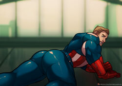 1boy ass ass_focus avengers avengers:_endgame big_ass big_butt blue_eyes bubble_butt captain_america captain_america_(series) daydreamerjim fat_ass human human_only light-skinned_male light_skin male male_only marvel marvel_cinematic_universe muscular nipples_visible_through_clothing pinup presenting_ass skin_tight skintight solo steve_rogers superhero tight_clothing viewed_from_behind