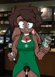 big_breasts breasts clothed cum cum_drip iced_latte_with_breast_milk meme penis penis_out question rabbit starbucks starbuks_meme