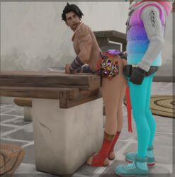 3d anal_sex anthro_penetrating_human beard big_balls big_penis big_thighs blender blue_body feet fortnite furry gay half-dressed hand_on_ass head_out_of_frame lifting_ass llama llambro_(fortnite) male_only muscular_male raz_(fortnite) surprised_expression tattoos yaoi