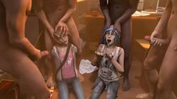 2girls 3d 4boys animated arm_tattoo blue_eyes blue_fingernails blue_hair blue_nails brain_fuck brown_hair chloe_price clothed_female_nude_male dark-skinned_male dark_skin female gore guro gurochanop life_is_strange male max_caulfield necklace no_sound nude_male_clothed_female penis skull_fucking tagme tattoo twitching video