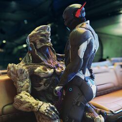 alien armor bungie crossover destiny_(game) exo gay handjob kett_(race) mass_effect mass_effect_andromeda robot sitting_on_knees