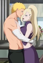 alternate_breast_size aqua_eyes bandaged_arm bandages bedroom before_sex big_breasts blonde_hair blue_eyes blush boruto:_naruto_next_generations breast_press breasts breasts_against_chest busty chocolate clothed_female clothed_male crop_top duo duo_focus food food_in_mouth food_play hair_over_one_eye half-dressed hug huge_breasts iharuluna_(artist) imminent_kiss in_love indoors ino_yamanaka light_blue_eyes long_hair looking_at_another looking_at_partner naruto naruto_(series) pants ponytail romantic romantic_couple shirt shirtless shirtless_(male) side_view sideboob skirt sleeveless sleeveless_shirt smile tease teasing uzumaki_naruto very_long_hair whisker_markings whiskers yellow_hair