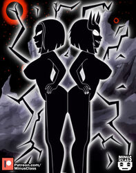 2girls ass_to_ass big_ass big_breasts cambion dc dc_comics demon demon_girl demon_horns female female_only female_superhero half_demon hips horns hourglass_figure implied_nudity lower_body minus_class nipples rachel_roth raven_(dc) selfcest sharp_teeth short_hair side_view sideboob silhouette smile smiling smooth_skin superhero superheroine teen_titans umbrakinetic upper_body voluptuous white_eyes