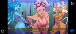 beach bikini dana_(superdimensional_sex_shop) dialogue eyewear_on_head kat_(superdimensional_sex_shop) nutaku player_(superdimensional_sex_shop) shelly_(superdimensional_sex_shop) superdimensional_sex_shop text