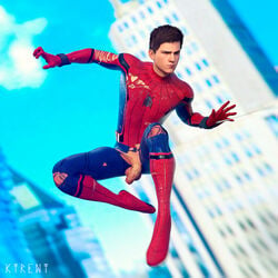 1boy balls bodysuit flaccid flaccid_penis foreskin human in_the_air ktrent male male_focus male_only marvel muscular muscular_male penis peter_parker ripped_clothing solo solo_focus spider-man spider-man_(series) spider-man_(tom_holland) spider_web straight_hair tom_holland toned toned_male torn_bodysuit torn_clothes uncircumcised uncut unretracted_foreskin