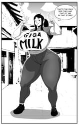 black_and_white breasts curvaceous curvy female female_focus harorlood hips hourglass_figure huge_breasts looking_at_viewer marina_(harorlood) mega_milk milf peace_sign ponytail solo solo_female speech_bubble thick_thighs thighs voluptuous wide_hips