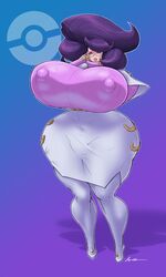 alternate_breast_size big_breasts big_hair gigantic_breasts glasses hair_bigger_than_head huge_breasts huge_hair jacques00 nintendo nipple_bulge pokemon pokemon_sm skirt wicke_(pokemon) wide_hips