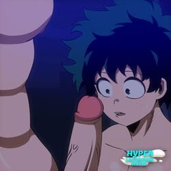 2d animated black_hair feet gay hyperlactation_(artist) izuku_midoriya katsuki_bakugou male male/male male_focus male_only my_hero_academia naked penis pulsating spiky_hair towel twink yaoi