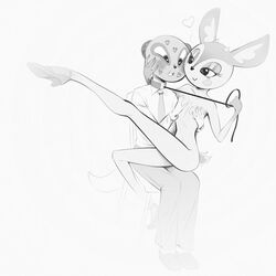 1:1 aggressive_retsuko antelope anthro blush bovid breast_grab breasts chief_komiya clothed clothed/nude clothed_male_nude_female clothing collar dominant dominant_female duo eyeshadow female gazelle greyscale grope half-closed_eyes hand_on_breast heart herpestid high_heels horn kiss_mark komiya leash leash_pull long_legs makeup male male/female mammal meerkat monochrome narrowed_eyes nude on_lap sanrio sitting_on_lap smooth_fur tsunoda xu53r