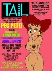 1girls anthro anthro_only big_breasts breasts brown_fur brown_hair disney earrings english_text eyelashes female female_only furry goof_troop hoop_earrings magazine_cover nipples nude peg_pete pink_nipples pussy smile solo toonytease wide_hips