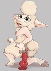 animal_genitalia animal_penis anthro bovid breasts canine_penis caprine dawn_bellwether dildo disney domestic_sheep female genitals hi_res honeymono knot looking_at_viewer mammal masturbation nipples nude penis pussy sex_toy sex_toy_insertion sheep simple_background small_breasts smile solo zootopia zootropolis