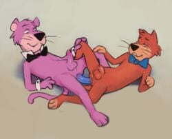 2boys anal anal_sex anthro dildo double_dildo duo erection flaccid gay genitals hanna-barbera hi_res male male/male male_only mr._jinks orange_body penetration penis pink_body pixie_and_dixie_and_mr._jinks sex_toy snagglepuss_(series) vulgarstarling yaoi