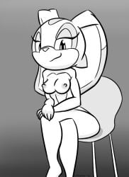 2019 aged_up anthro areola bedroom_eyes biped black_and_white breasts chair countershade_torso countershading cream_the_rabbit crossed_legs digital_media_(artwork) dipstick_ears eyelashes female fingers fur furniture greyscale half-closed_eyes hi_res lagomorph leporid looking_at_viewer loshon mammal monochrome multicolored_ears nipples nude rabbit seductive simple_background sitting smile smug_face solo sonic_(series) sonic_the_hedgehog_(series) video_games