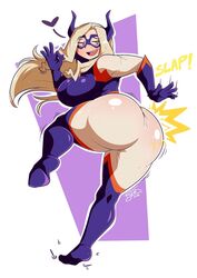 10s 2018 arm_up artist_name ass bent_over big_ass big_breasts big_butt blonde_hair blush bodysuit breasts butt curvy domino_mask female from_behind gloves half-closed_eyes heart hi_res highres hip_focus horns huge_ass large_breasts legs long_hair looking_back mask mount_lady mrsakai my_hero_academia naughty_face open_mouth outline purple_eyes ryousakai self_spanking skin_tight slapping smile solo spanking spanking_own_ass standing teeth thick_thighs thighs tongue wide_hips yuu_takeyama