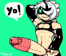 1male 2021 animated arm_up armwear artist_name big_penis black_armwear chest_window english_text erection femboy gaka-kun_(eigaka) gif green_eyes hair_over_one_eye hand_behind_head huge_cock hung_trap looking_at_viewer male male_only navel penis plain_background solo solo_male standing t-boy tagme throbbing throbbing_penis two_tone_penis white_hair