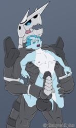 abs absurd_res aggron alolan_sandslash balls big_dom_small_sub big_penis black_body black_skin blue_body blue_skin dominant dominant_male duo erection genitals gradient_background hi_res holding_partner humanoid ice ice_hair imminent_sex knot male male/male metal muscular nintendo pecs penis plumpeachplus pokémon_(species) pokemon pokemon_(species) regional_form_(pokémon) sandslash simple_background size_difference steel video_games white_body white_skin