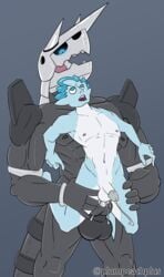 abs absurd_res aggron alolan_sandslash anal anal_sex anthro balls big_dom_small_sub big_penis black_body black_skin blue_body blue_skin dominant dominant_male duo ejaculation erection flaccid genitals gradient_background hi_res holding_partner humanoid ice ice_hair knot male male/male metal muscular nintendo pecs penetration penis plumpeachplus pokémon_(species) pokemon pokemon_(species) regional_form_(pokémon) sandslash sex simple_background size_difference smaller_penetrated steel video_games white_body white_skin