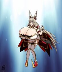 ! alternate_breast_size animal_ears anklet areolae artist_name blush breast_expansion breasts cleavage elbow_gloves excessive_size female gem gigantic_breasts gloves gradient gradient_background highres jewelry light long_hair nervous nia nia_(blade) nia_(blade)_(xenoblade) nia_(xenoblade) nintendo nipples open_mouth ribbon silver_hair sky solo surprised teeth thighhighs thighs very_long_hair watermark xenoblade_chronicles_(series) xenoblade_chronicles_2 ydbunny yellow_eyes