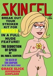 1girls 2017 blonde_hair english_text eyelashes female female_only flat_chest flower george_of_the_jungle grace_slick lipstick nude pubic_hair short_hair solo tom_slick toonytease