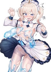 !? ^^^ armpits barbara_(genshin_impact) blonde_hair blue_eyes blush bow breast_sucking breasts breasts_out cameltoe clothes_pull crotch detached_collar double_breast_sucking dress_pull embarrassed exposed_breasts genshin_impact groin gu_luco hat human light_skin medium_breasts molestation mons_pubis mound_of_venus no_bra nun pantyhose questionable_consent saliva shocked_expression skirt_flip skirt_lift slime slime_on_breasts surprised sweat tears teenage_girl topless torn_clothes torn_pantyhose torn_stockings twintails twitch_lines twitching wakipai white_background