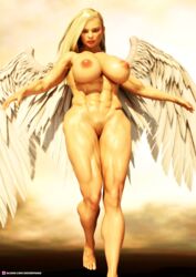 1girls 3d abs alternate_version_available angel blonde_hair blonde_pubic_hair extreme_muscles female female_only huge_breasts long_hair looking_at_viewer midair muscular muscular_female necrophage nude nude_female pinup pubic_hair slushe_(website) solo solo_female viewed_from_below wings