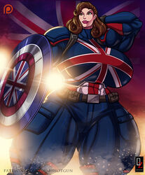 brown_eyes brown_hair buff captain_carter clothed marvel massive_thighs medium_hair muscular_female osmar-shotgun peggy_carter plump_lips thunder_thighs what_if...?