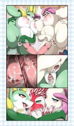 after_kiss anthro anthro_on_anthro anus ass balls big_breasts bisexual blue_eyes blush bodily_fluids breasts breath cum cum_in_pussy cum_inside dinosaur diphallia diphallism dromaeosaurid fangs female female/female female_penetrated genital_fluids genitals green_body green_eyes group group_sex hair hi_res internal interspecies knot looking_pleasured male male/female male_penetrating male_penetrating_female mature_female mellonsoda milotic multi_genitalia multi_penis multicolored_body multicolored_hair nintendo nipples open_mouth open_smile panting penetration penis pokémon_(species) pokemon pregnant pussy pussy_juice red_body red_eyes red_hair remleiz_(remleiz) reptile saliva saliva_string scalie serperior sex smile spread_pussy spreading sweat theropod threesome tongue tongue_out two_tone_body two_tone_hair vaginal_penetration video_games white_body white_hair