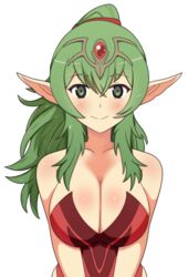 1girls bare_shoulders bare_thighs barely_clothed breasts busty cleavage collarbone female_only fire_emblem fire_emblem_awakening green_eyes green_hair huge_breasts large_breasts long_hair looking_at_viewer milf nintendo no_bra no_panties no_underwear nude_underneath orbiculare pointy_ears ponytail smile solo thighs tiki_(adult)_(fire_emblem) tiki_(fire_emblem) white_background