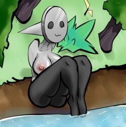 animate_inanimate ass battle_for_dream_island breasts forest inanimate inanimate_object legs loe-h looking_at_viewer metal naily_(bfdi) object_shows river sitting solo