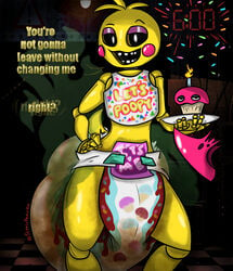 animatronic chicken cupcake_(fnaf) diaper female female_only five_nights_at_freddy's five_nights_at_freddy's_2 messing messy_diaper robot scat soiling tagme toy_chica_(fnaf) x-xiaga-x