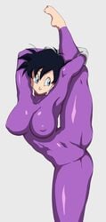 1girls alternate_version_available barefoot big_breasts big_eyes black_hair blue_eyes busty clothed clothing dragon_ball dragon_ball_z feet gloves hazama_null horny human latex_suit leg_grab leg_lift leg_up light-skinned_female muscular muscular_female navel navel_visible_through_clothes nipples_visible_through_clothing schoolgirl shiny shiny_clothes short_hair skin_tight smile smiling solo solo_female spiky_hair stretching superheroine teenager thick_thighs tight_clothing videl