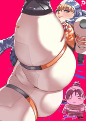 2d apex_legends big_ass big_butt blush cameltoe lichtenberg_figure looking_at_partner looking_away looking_back looking_down pussy pussy_peek pussy_visible_through_clothes scar simple_background skin_tight skin_tight_suit stretched_clothing thick thick_ass thick_hips thick_legs thick_thighs tight_clothes tight_clothing tight_pants tights wattson_(apex_legends) wraith_(apex_legends) yu02j0