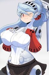 1girls big_breasts breasts cybernetic_arm cyborg female jellcaps labrys large_breasts long_hair megami_tensei one_eye_closed pale-skinned_female pale_skin persona persona_4 persona_4:_the_ultimate_in_mayonaka_arena persona_4_arena red_eyes robot robot_girl tagme