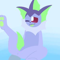 anthro anus canid canine eeveelution feet fin fish fur genitals green_pawpads green_penis green_tongue hybrid lineless male male_only male_vaporeon mammal marine nintendo pawpads paws penis pokémon_(species) pokemon presenting purple_body purple_fur purple_skin purple_tail red_eyes red_sclera solo spread_legs spreading tongue vaporeon video_games whyv3rn303