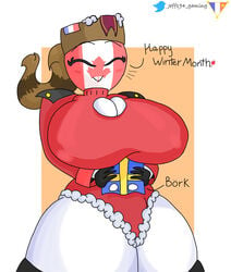 alternate_breast_size artist_name artist_signature big_breasts canada_(countryhumans) clothed countryhumans countryhumans_girl english_text female female_only jeff194 mountie sweden sweden_(countryhumans) thick_thighs tuque watermark white_body white_skin