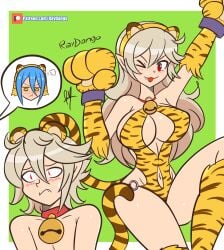 1boy 2girls ;p alternate_costume angry azura_(fire_emblem) both_sexes_in_same_situation breasts cleavage corrin_(fire_emblem) corrin_(fire_emblem)_(female) corrin_(fire_emblem)_(male) dual_persona embarrassed female female_focus female_pervert femboy fire_emblem fire_emblem_fates large_breasts long_hair multiple_girls multiple_persona nintendo nosebleed one_eye_closed raydango red_eyes sideboob smile solo_focus tongue tongue_out year_of_the_tiger