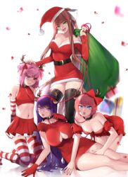 2019 4girls :d absurd_res all_fours animal_ears annoyed antlers arms_behind_back artist_name bag bare_arms bare_legs belt blue_eyes bow breasts brown_hair christmas christmas_outfit cleavage clenched_teeth collar crop_top doki_doki_literature_club dress elbow_gloves eyebrows_visible_through_hair fake_animal_ears fake_antlers fangs feet female female_only femdom flat_chest frilled_dress frilled_gloves frilled_skirt frills gift gift_bag gloves green_eyes hair_ribbon hairband hairclip hand_on_head hand_on_thigh hat headpat heart heart_cutout heart_in_mouth highres holding_bag holding_leash kneeling large_breasts leash lipstick long_hair long_ponytail lying makeup matching_hair/eyes medium_breasts midriff monika_(doki_doki_literature_club) multiple_girls nail_polish natsuki_(doki_doki_literature_club) on_side open_bag pencil_dress petals pink_eyes pink_hair ponytail potetos7 purple_eyes purple_hair red_dress red_gloves red_hairband red_lipstick red_nails reindeer_antlers reindeer_costume revealing_clothes ribbon santa_costume santa_hat sayori_(doki_doki_literature_club) seductive shirt short_hair skindentation skirt sleeveless sleeveless_shirt small_breasts smile sparkle sparkling_eyes standing strapless strapless_dress striped striped_gloves striped_thighhighs stripes sweater sweater_dress tank_top teeth thick_thighs thighhighs thighs tied_hair tongue torn_bag tsundere underboob v_arms very_long_hair watermark white_background white_gloves yuri_(doki_doki_literature_club) zettai_ryouiki