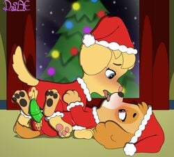 absurd_res anus bird_dog blue_eyes blush canid canine canis christmas christmas_clothing clothes_rip clothing cocker_spaniel detailed_background dildo domestic_dog double_dildo driae duo ella_(paw_patrol) female female/female feral french_kissing golden_retriever hi_res holidays hunting_dog kissing male mammal paw_patrol penetration pink_eyes presenting presenting_anus retriever sex_on_floor sex_toy skye_(paw_patrol) spaniel tail vaginal_penetration