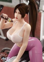 1girls 3d akiryo akiyamaryo areola fatal_fury french_nails highres huge_ass king_of_fighters large_ass large_breasts leggings light-skinned_female looking_at_viewer mai_shiranui nipples nipples_visible_through_clothing snk solo_focus thick_ass thick_thighs voluptuous wide_hips