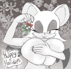 anthro big_breasts breasts chiropteran female hi_res holidays huge_breasts jetfrozen mammal mistletoe nude one_eye_closed plant rouge_the_bat sega simple_background smile solo sonic_(series) sonic_the_hedgehog_(series) text wings wink