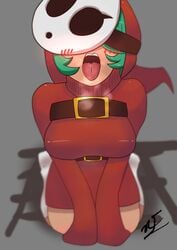 breasts closed_eyes female female_only gray_background kneeling mario_(series) mask masked nf_(artist) open_mouth shy_gal thighs