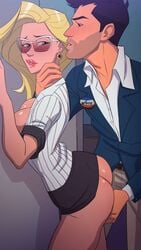 blonde_hair blush dick_ruff elections fingering fingering_pussy glasses groping hand_on_neck kink_inc. nutaku politician sexual_harassment standing strangling tender_troupe tiffany_(kink_inc.)