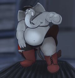 2021 anthro belly clothing dippubear elephant elephantid genitals hat headgear headwear hi_res male mammal moobs navel nipples overweight overweight_male penis proboscidean solo