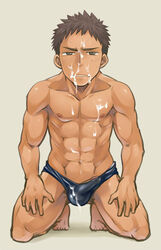 1boy brown_eyes brown_hair cum cum_on_body cum_on_face facial male male_only solo speedo swim_briefs swimsuit swimwear tagme torakichi_(ebitendon)