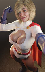 3d bare_legs batesz biceps big_breasts blonde_hair blue_eyes boots breasts busty cape cleavage cleavage_cutout dc dc_comics female female_focus female_only flexing flexing_bicep gloves hourglass_figure injustice_2 kara_zor-l karen_starr large_breasts leotard netherrealm_studios power_girl power_girl_(injustice) selfie short_hair smile solo standing supergirl_(series) superman_(series) voluptuous wide_hips