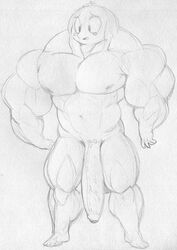 2019 anthro big_muscles cartoon_network elephant elephantid eyebrows floppy_ears foreskin genitals looking_down male mammal muscular muscular_male navel nipples open_mouth oscar_(sci) oscar_peltzer penis proboscidean sbshouseofpancakes solo standing summer_camp_island vein veiny_penis