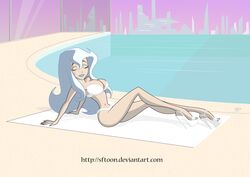 1girls dc dc_comics deviantart dream_girl female female_only heel_boots heeled_boots legion_of_superheroes pool sftoon swimsuit web_address white_hair white_swimsuit