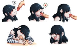 1boy 1boy1girl 1girls ? black_hair black_nails blush cum cum_in_mouth eropuchi fellatio goth hair_covering_eyes heart licking_penis lucy_loud oral oral_sex pale-skinned_female pale_skin spiked_collar stray_pubic_hair the_loud_house