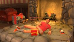 clever_censor couch dialogue dog_tags fireplace gift hat horns pubic_hair scout shoes socks solo_male sunglasses team_fortress_2